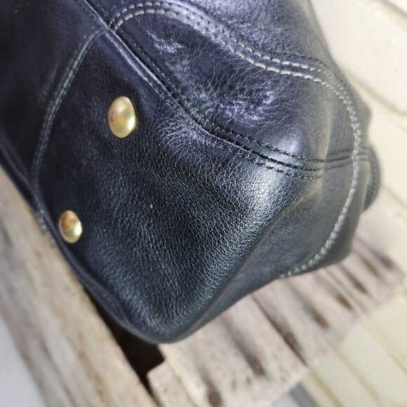Vintage Coach Hampton Black Leather Pleated Handbag Tote Purse c - Picture 9 of 12